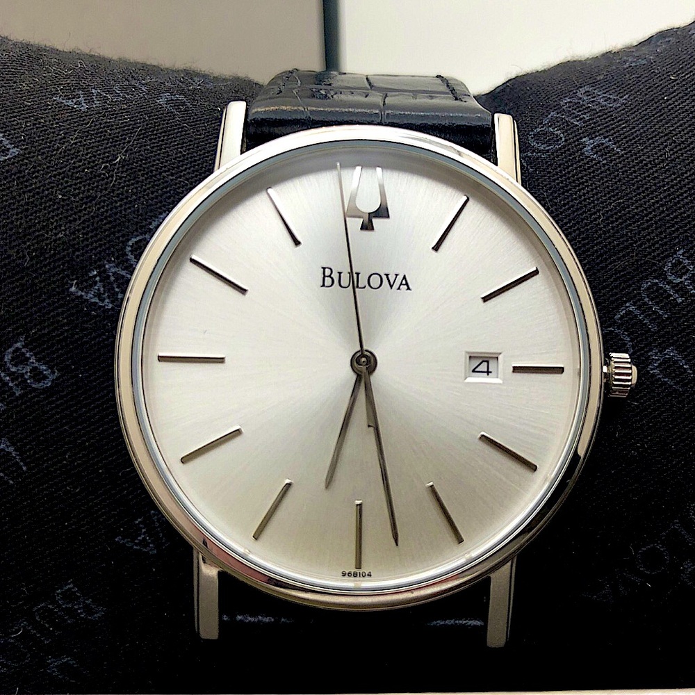 Mid Century Modern Style Bulova Silver Men's Watch - 96B104 (w/Trident Symbol)